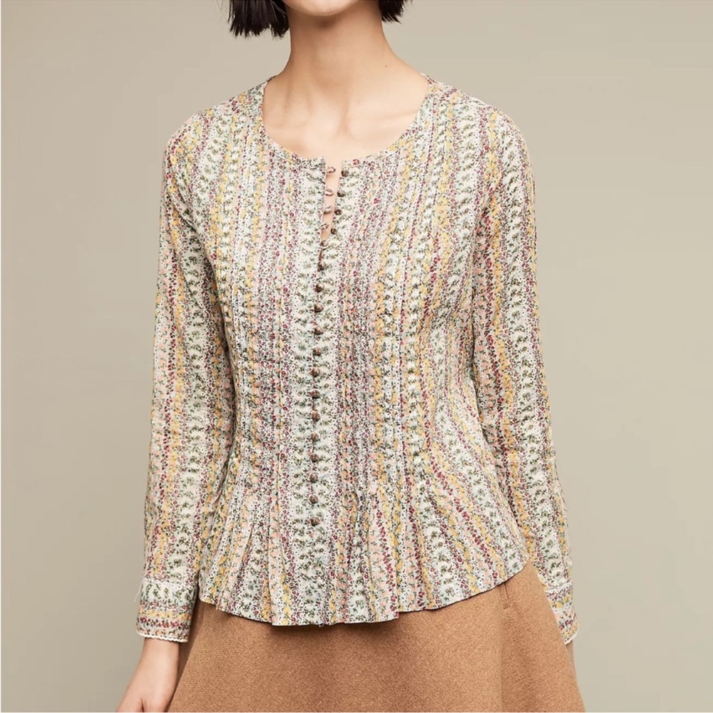 Maeve by Anthropologie Gelise Button Blouse Women’s Size XS Floral Pleated Top